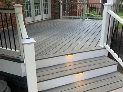 Composite porch deck steps with riser lights in Crestwood Kentucky
