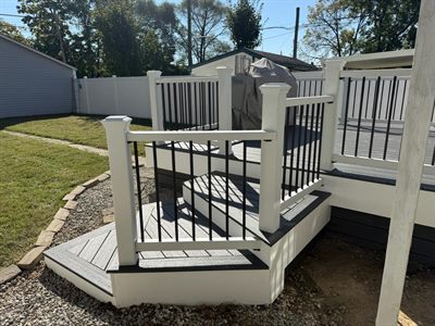 Angled composite steps with white railing in Shively KY