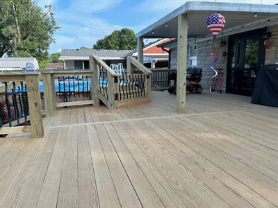 Pool deck connecting the back door to an above-ground pool in PRP